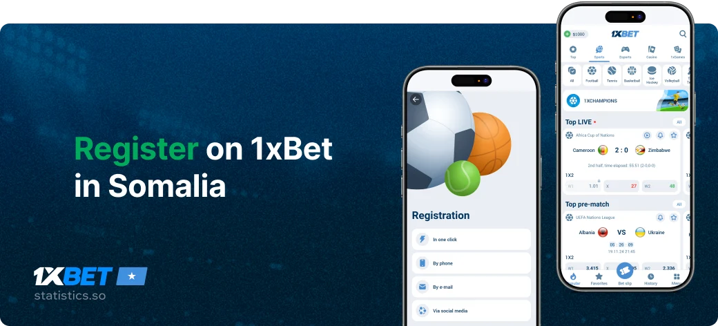 Register on 1xBet in Somalia - Statistics Somalia